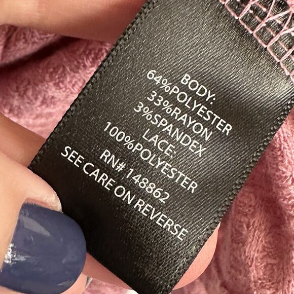 TORRID Popover Top 0 Large Crochet Yoke Mauve Pink Long Sleeve Tee Waffle NEW - Picture 7 of 11